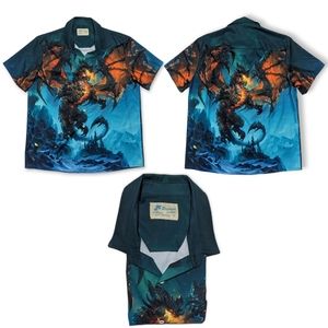 Royaura Hawaiian Shirt Vintage Mens M AOP Multicolor Dragon EUC